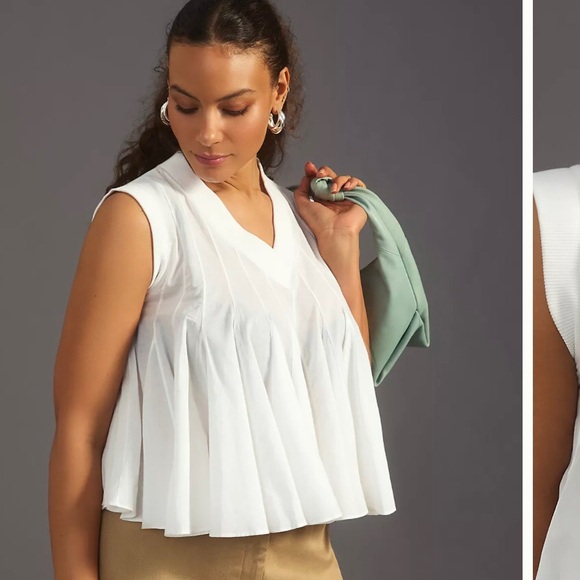 Ashish N Soni Tops - Anthropologie Ashish N Soni White Baby Doll Swing Top Poplin v neck cropped  1X